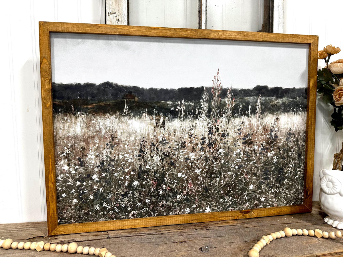 Farmhouse Wall Art Large Canvas Print Living Room Wall Decor Landscape Print Wildflower Field Tree Art Home Decor Country Wall Art Print