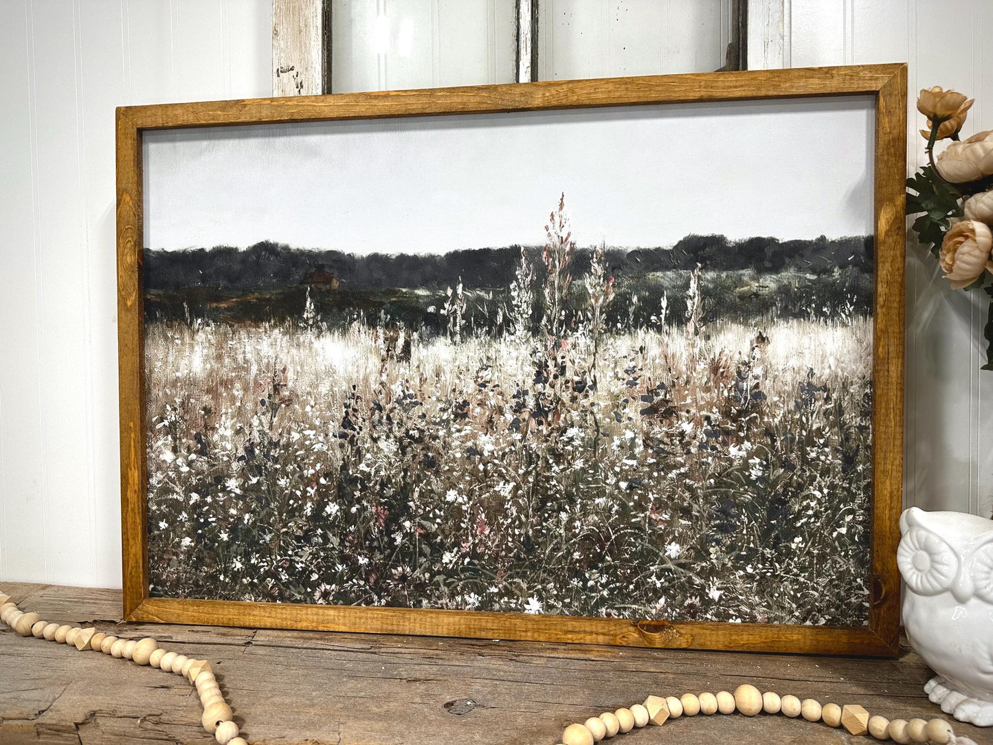 Farmhouse Wall Art Large Canvas Print Living Room Wall Decor Landscape Print Wildflower Field Tree Art Home Decor Country Wall Art Print