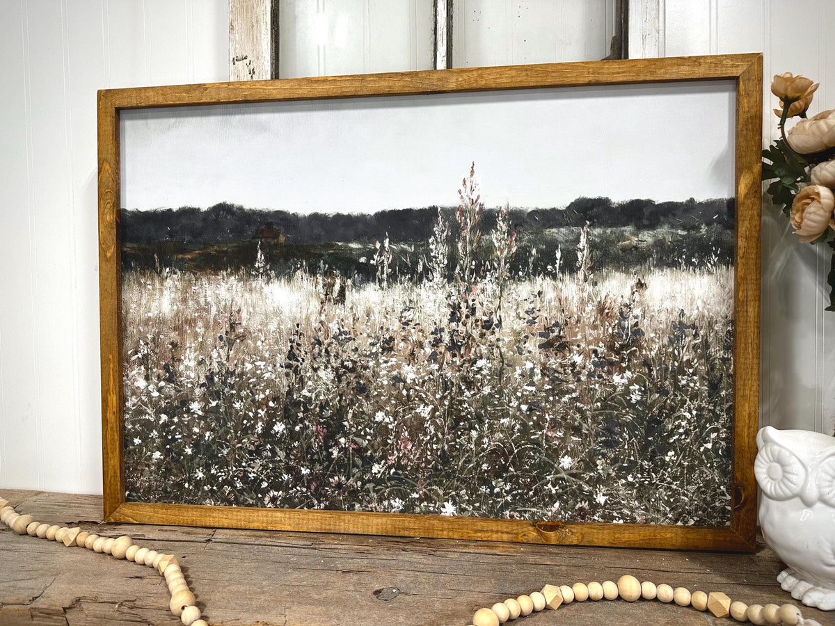 Farmhouse Wall Art Large Canvas Print Living Room Wall Decor Landscape Print Wildflower Field Tree Art Home Decor Country Wall Art Print