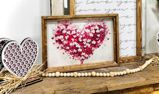 Rustic Farmhouse Valentine's Day Canvas Wall Art with textured Heart Design - Romantic Gift -