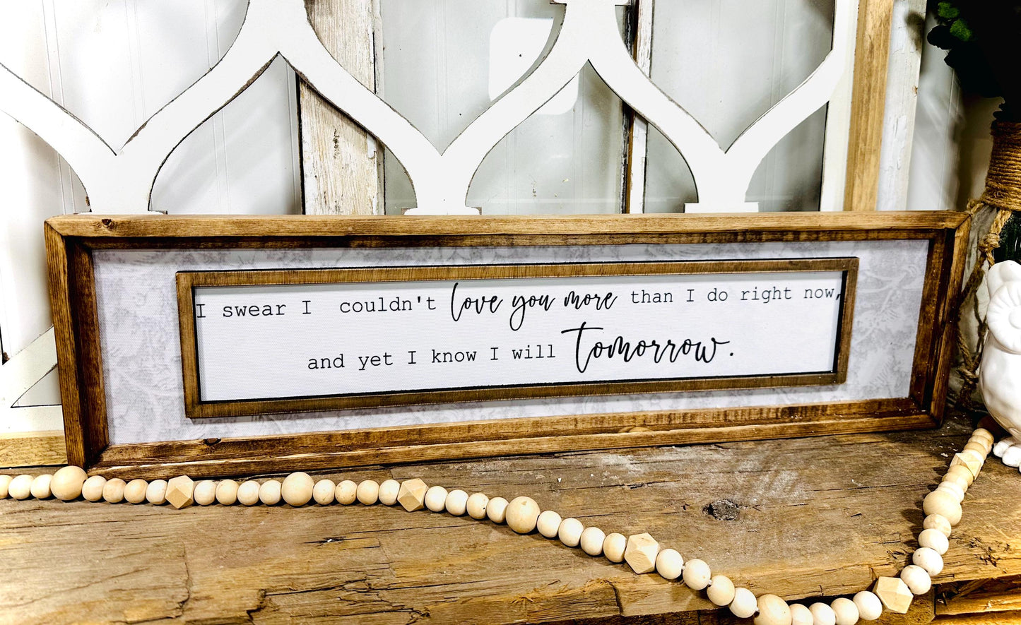 Love Quote Wood Framed Canvas sign, Anniversary Gift for Couples, Valentines day Decor and Gift