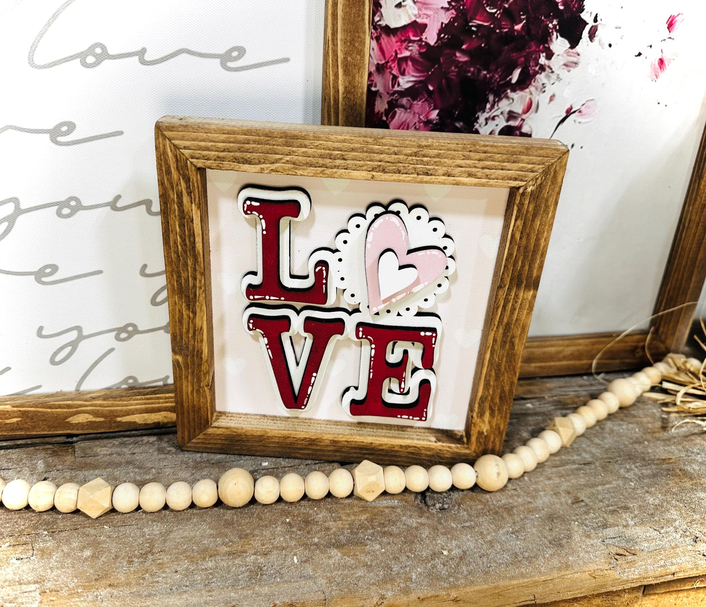 Valentines Day 3D Wood Framed Mini Sign - Tiered Tray Decor - Rustic Home Decor - Valentine Gift - Mini Sign