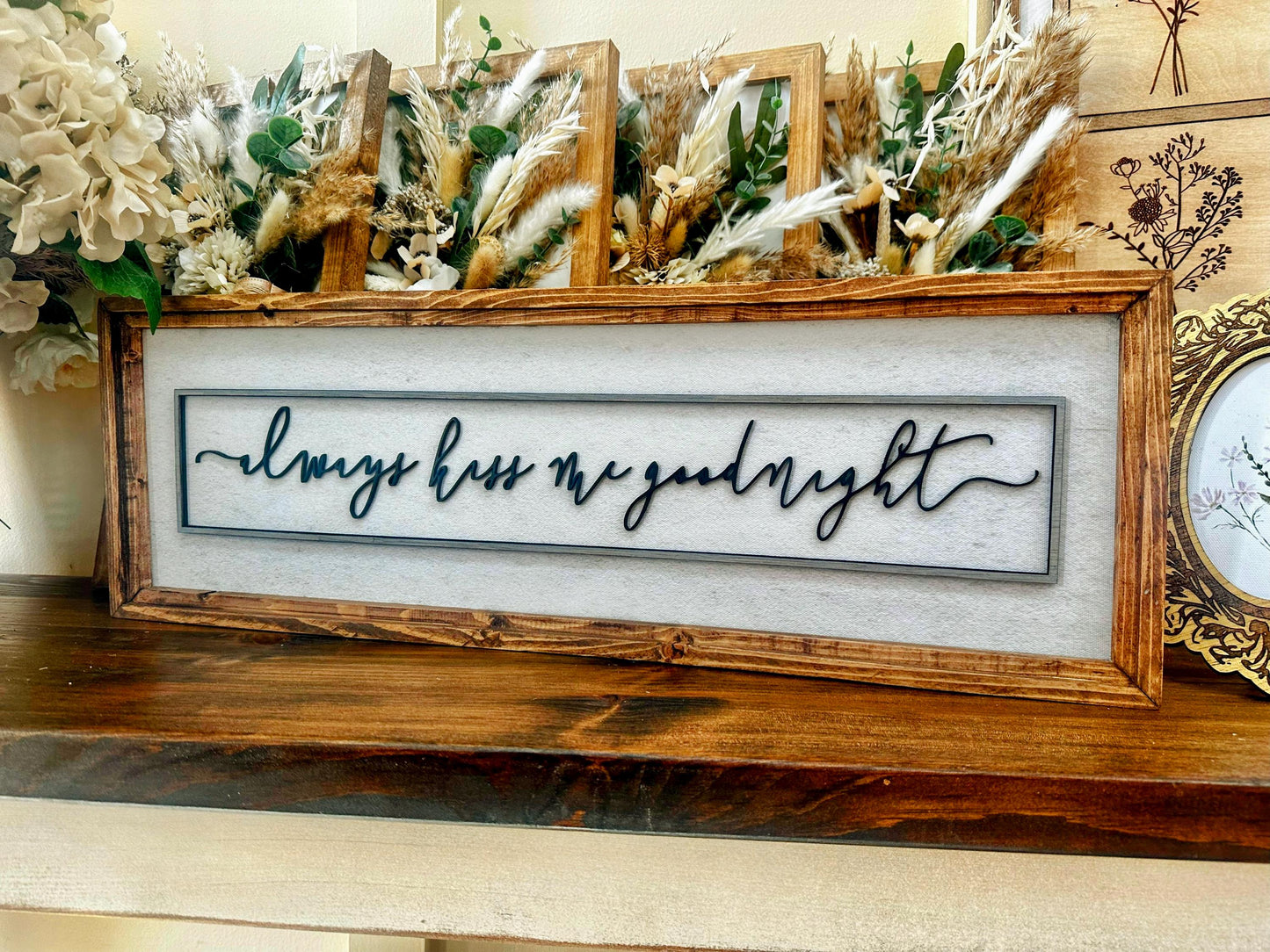 Farmhouse Bedroom Framed Wall art, Always Kiss Me Goodnight Framed Canvas sign, Modern Home Decor