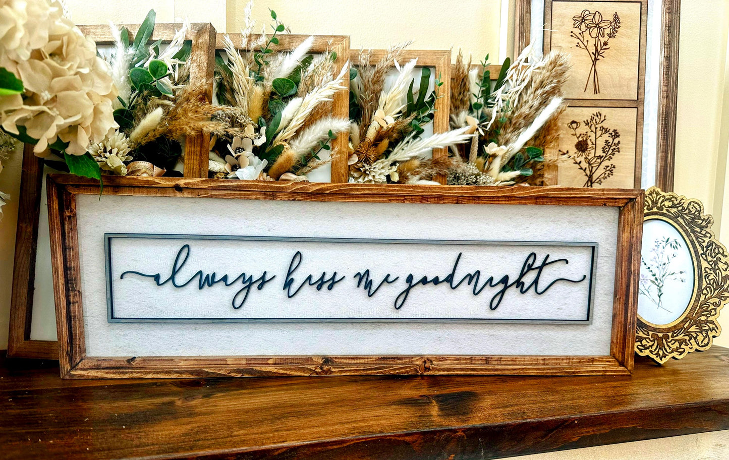 Farmhouse Bedroom Framed Wall art, Always Kiss Me Goodnight Framed Canvas sign, Modern Home Decor