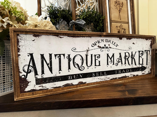 Antique Market vintage canvas framed sign for the home kitchen hanging wall decor vintage farmhouse style dining room wall hanging