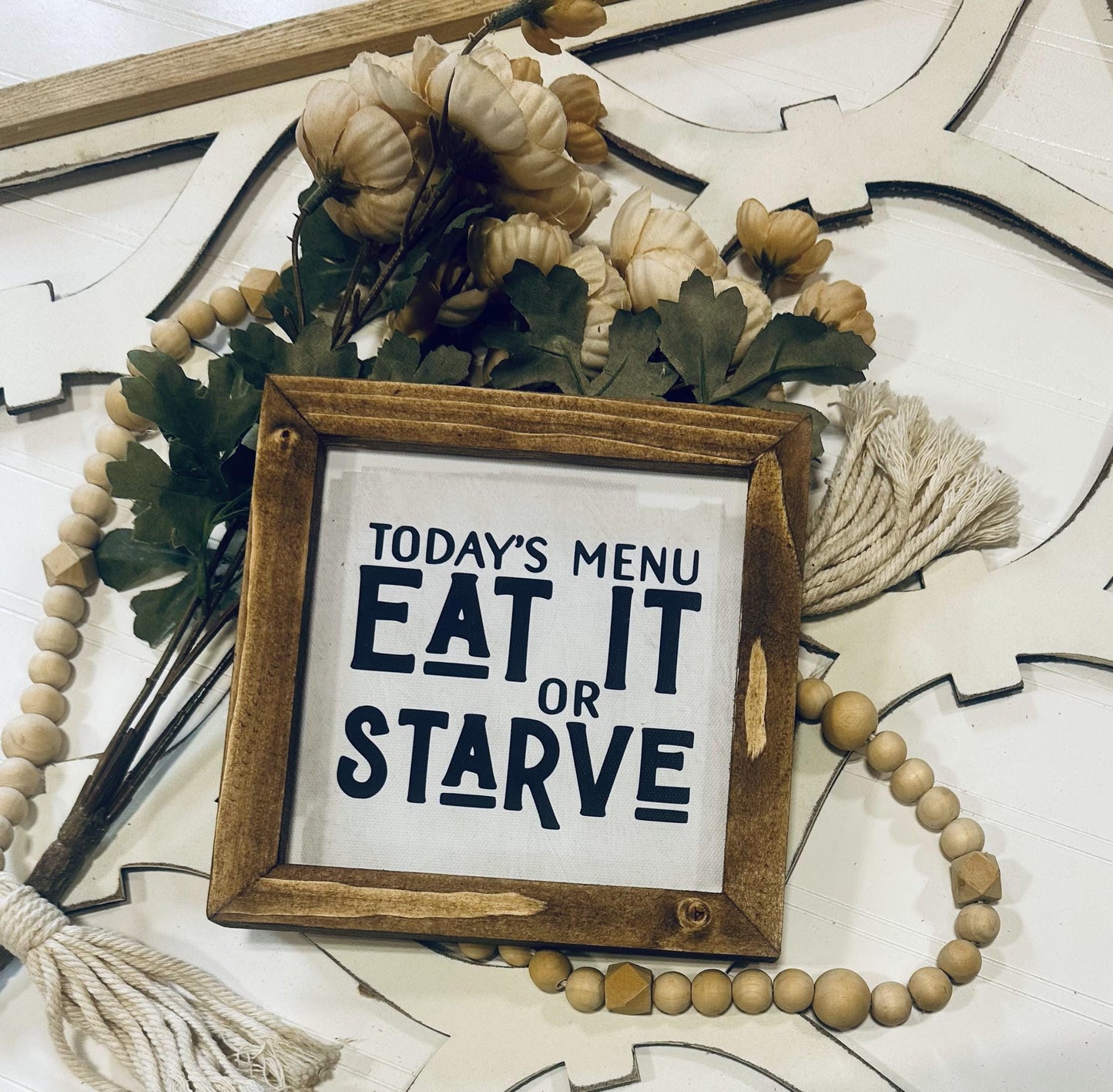 Todays Menu Eat It or Starve Funny Wood Framed Canvas Kitchen Sign, Humorous Kitchen Decor, Gift for Foodies & Cooks