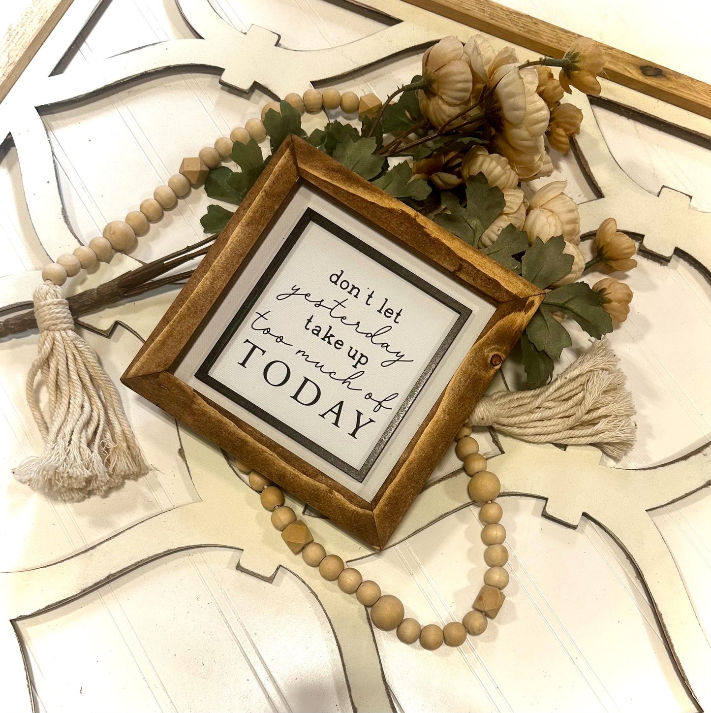 Inspirational Canvas Wall Art | Mini Farmhouse Shelf Decor | Wood Framed Sign | Rustic Home Decor | Motivational Quote Art