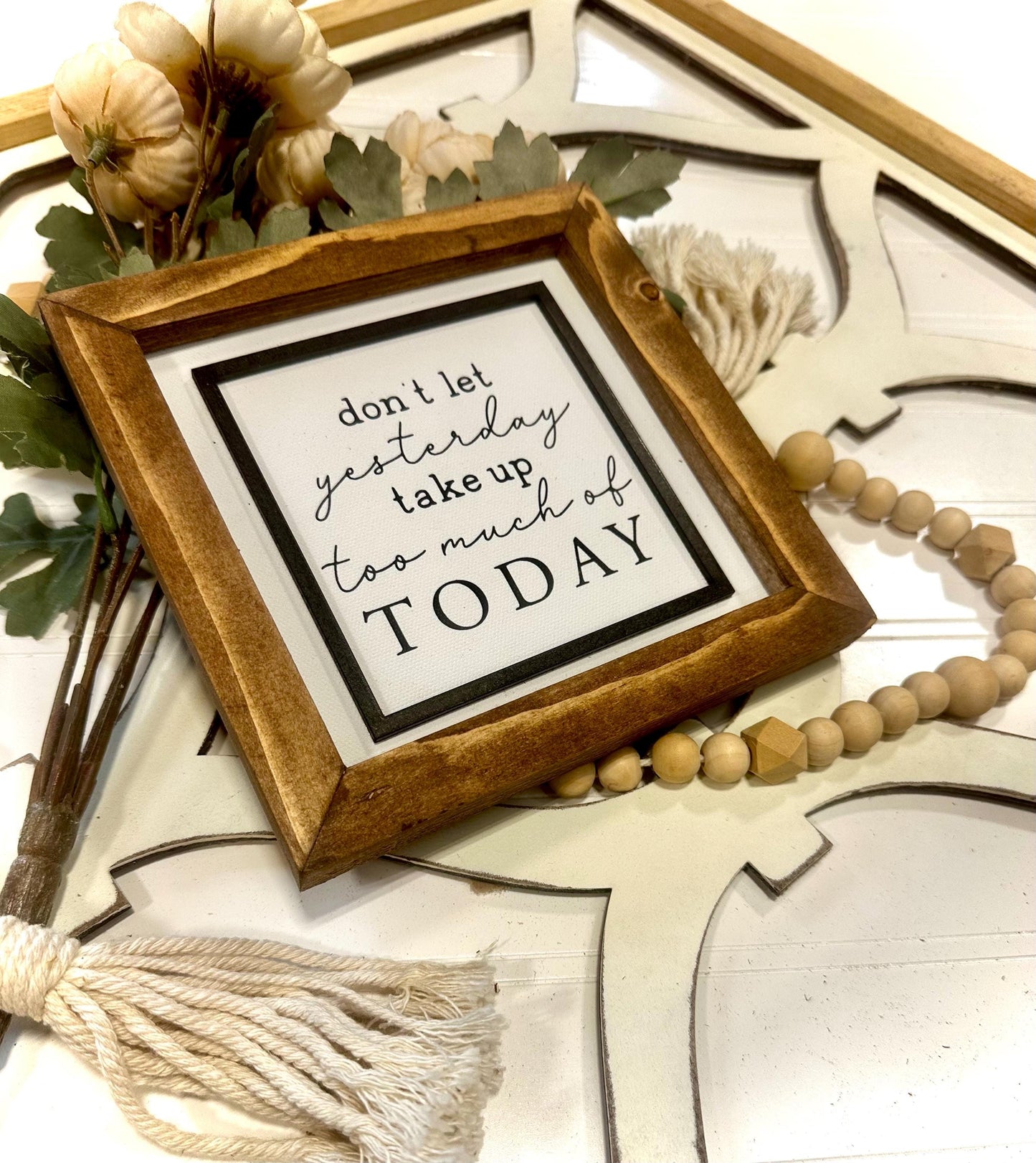 Inspirational Canvas Wall Art | Mini Farmhouse Shelf Decor | Wood Framed Sign | Rustic Home Decor | Motivational Quote Art