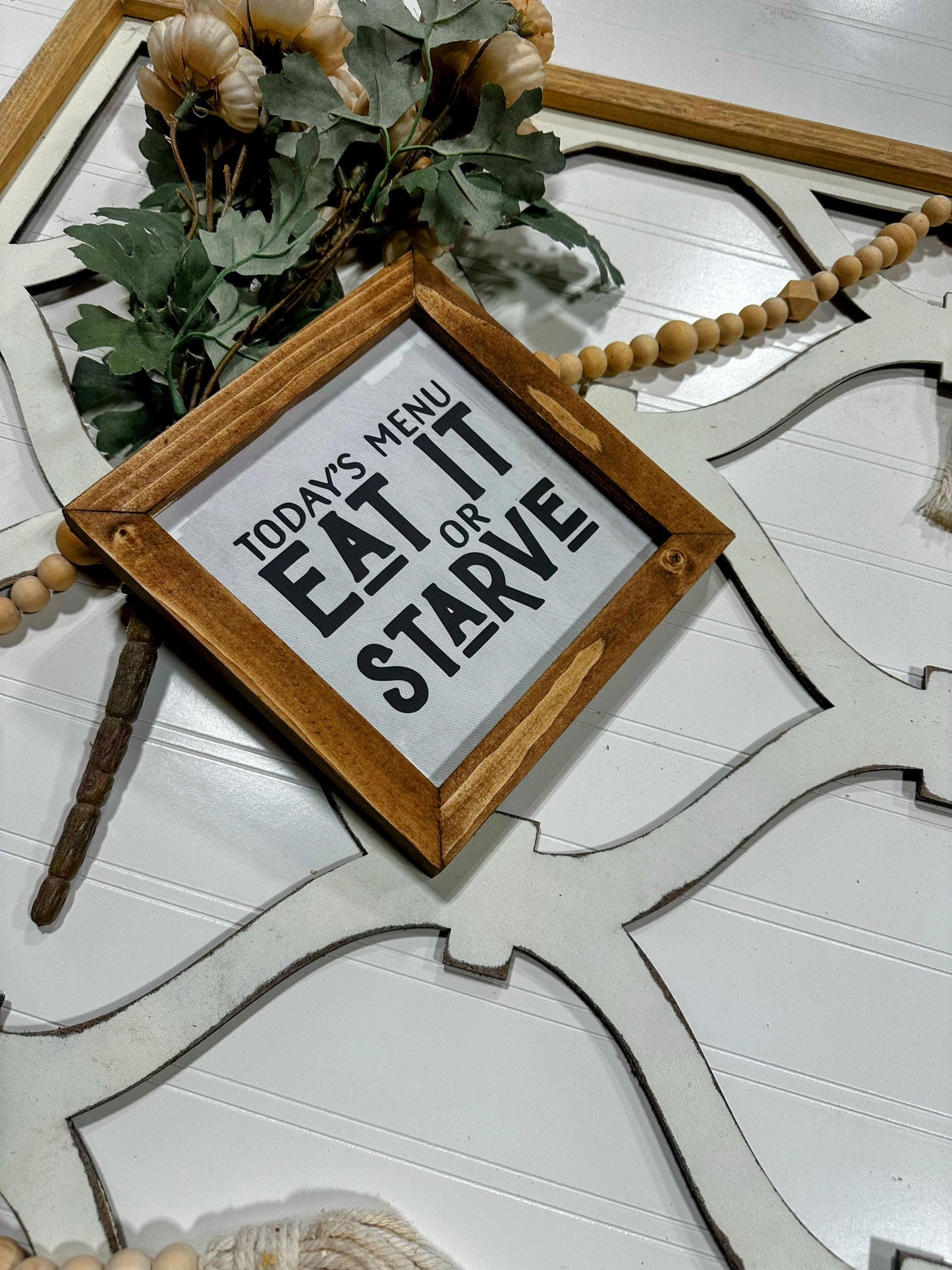 Todays Menu Eat It or Starve Funny Wood Framed Canvas Kitchen Sign, Humorous Kitchen Decor, Gift for Foodies & Cooks