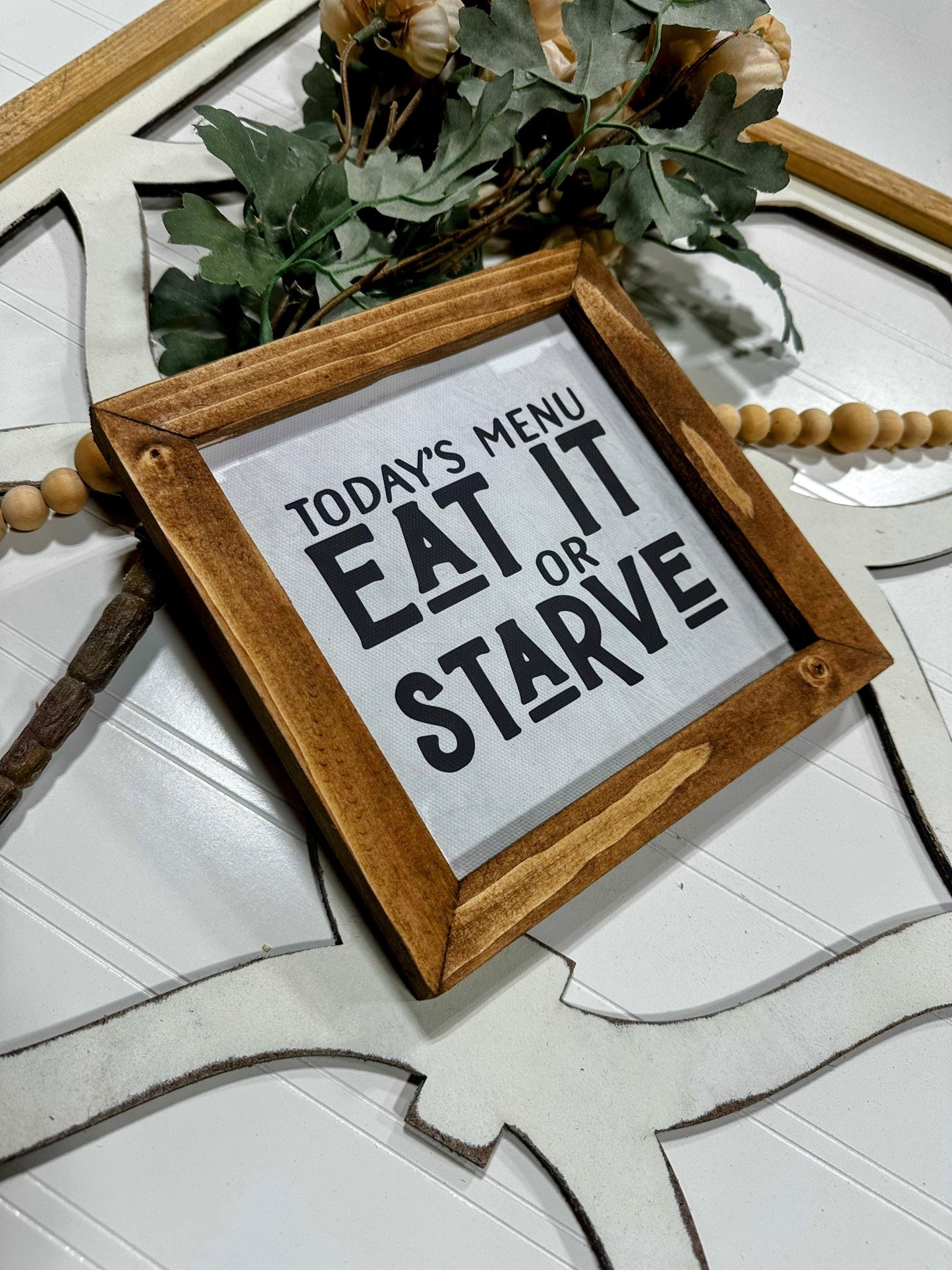 Todays Menu Eat It or Starve Funny Wood Framed Canvas Kitchen Sign, Humorous Kitchen Decor, Gift for Foodies & Cooks