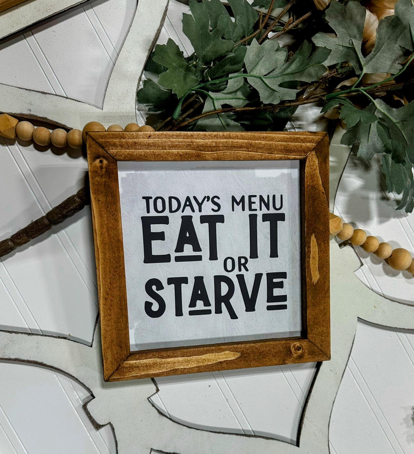 Todays Menu Eat It or Starve Funny Wood Framed Canvas Kitchen Sign, Humorous Kitchen Decor, Gift for Foodies & Cooks