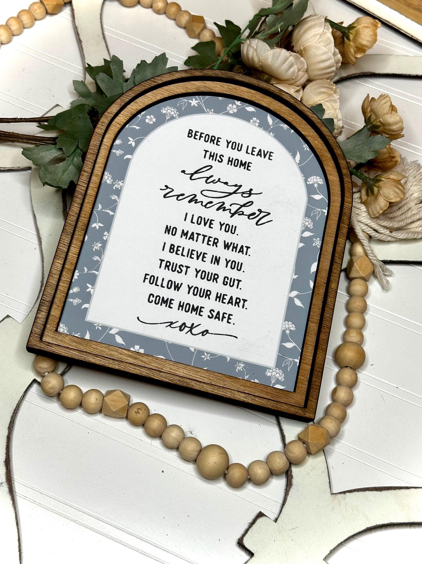 Before You Leave This Home Come Home Safe Arch Mini Canvas Sign - Inspirational Home Decor, Tabletop Entryway Mantel Accent