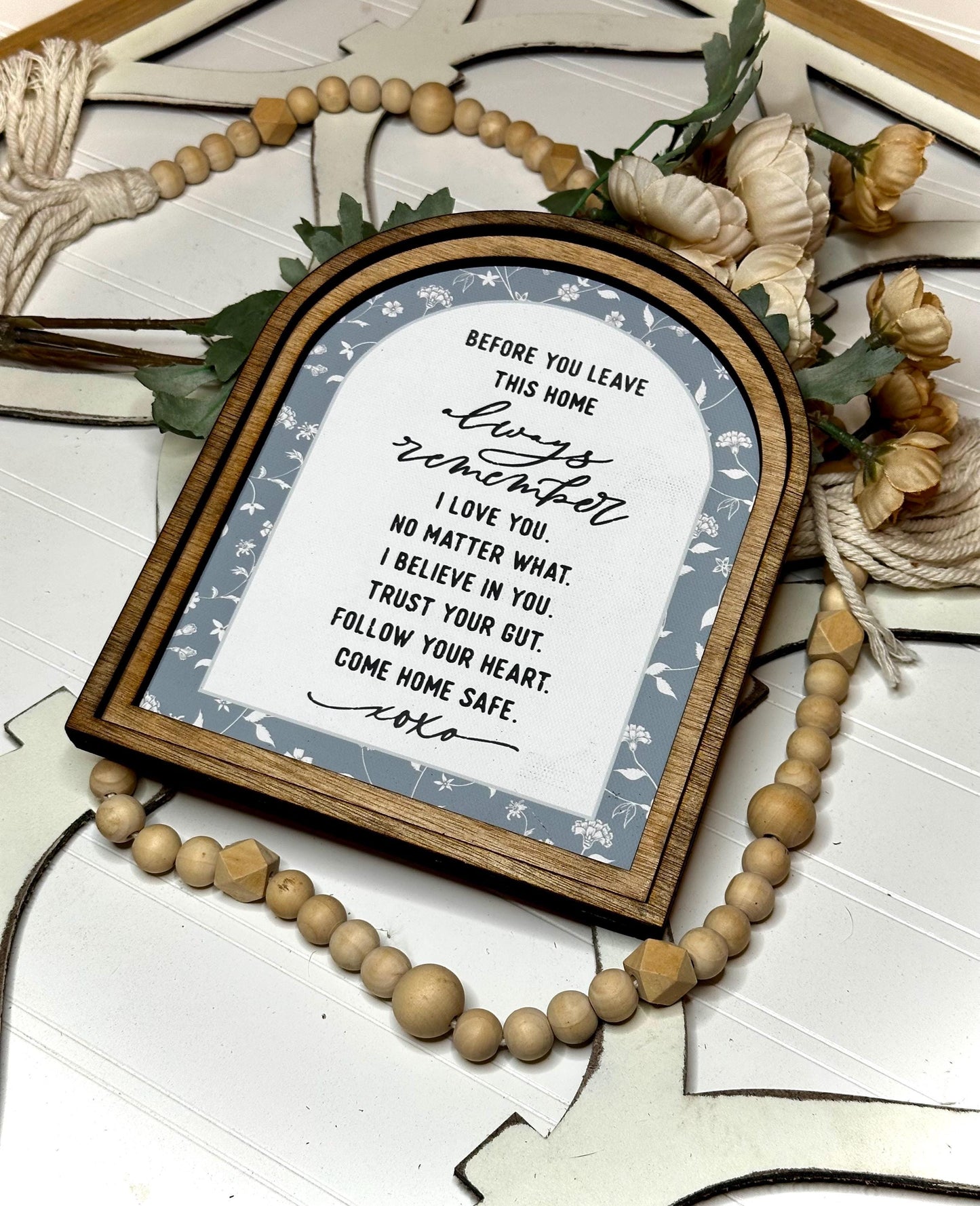 Before You Leave This Home Come Home Safe Arch Mini Canvas Sign - Inspirational Home Decor, Tabletop Entryway Mantel Accent