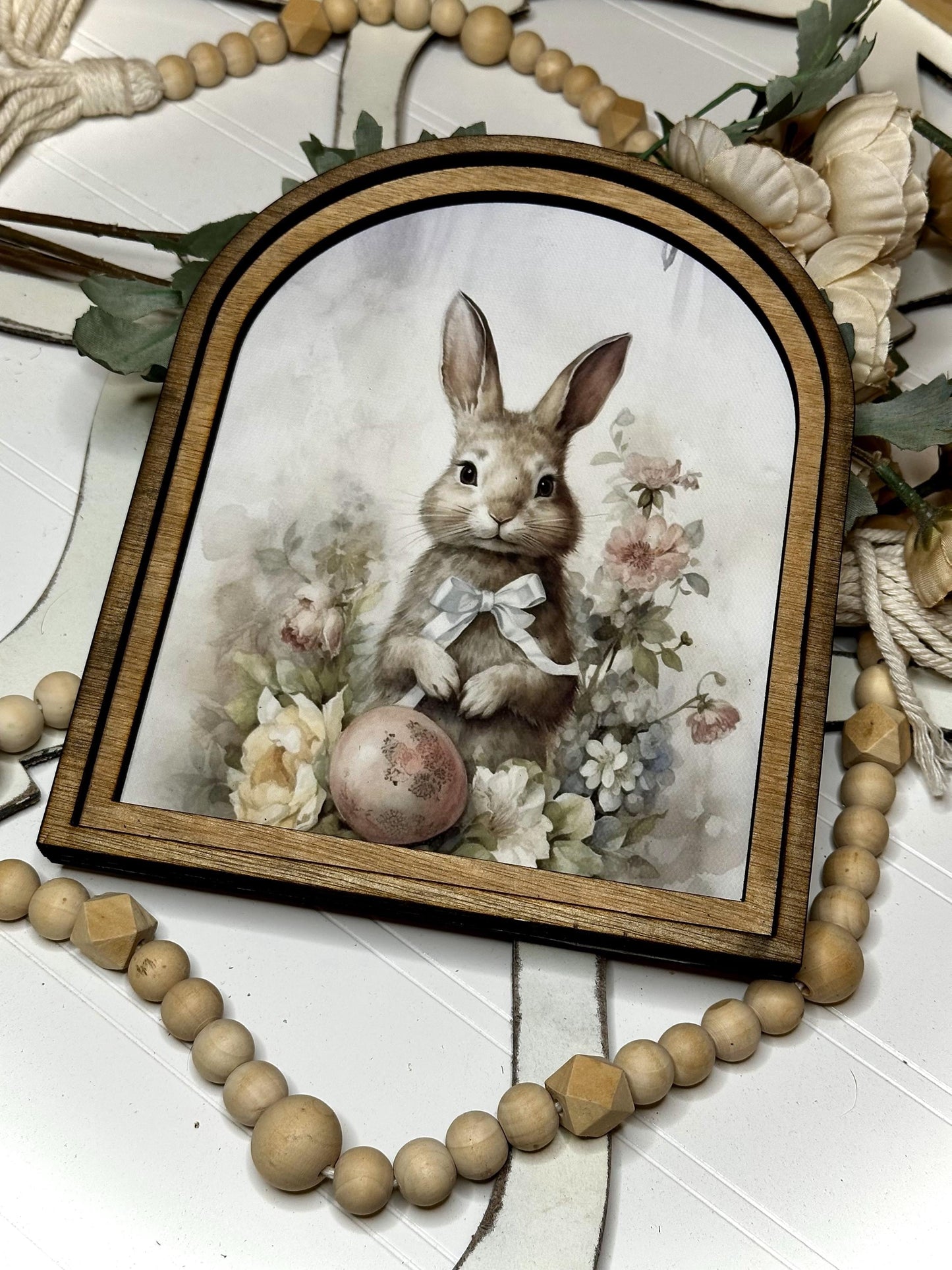 Wood Framed Arch Bunny Decor | Spring Tabletop Accent, Easter Canvas Sign, Mini Home Décor for Mantle