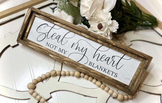 Farmhouse Bedroom Sign - Steal My Heart Not My Blankets - Romantic Framed Canvas for Couples