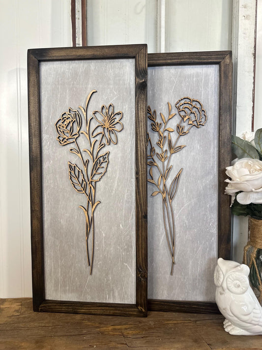 wooden 3D boho floral framed wall art modern farmhouse botanical wall decor