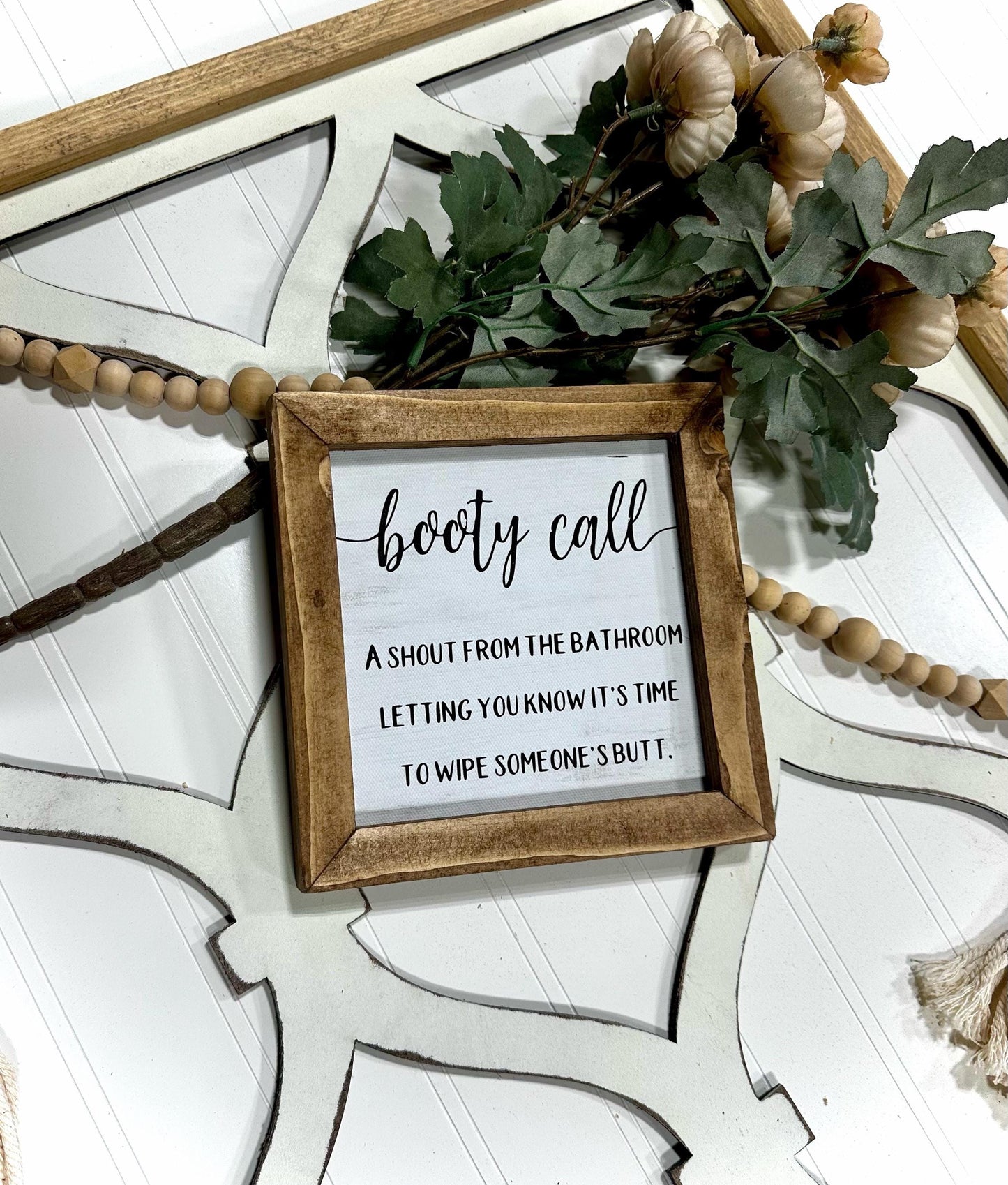 Funny Kids Bathroom Sign Booty Call Framed Farmhouse Canvas Decor for Half Bath