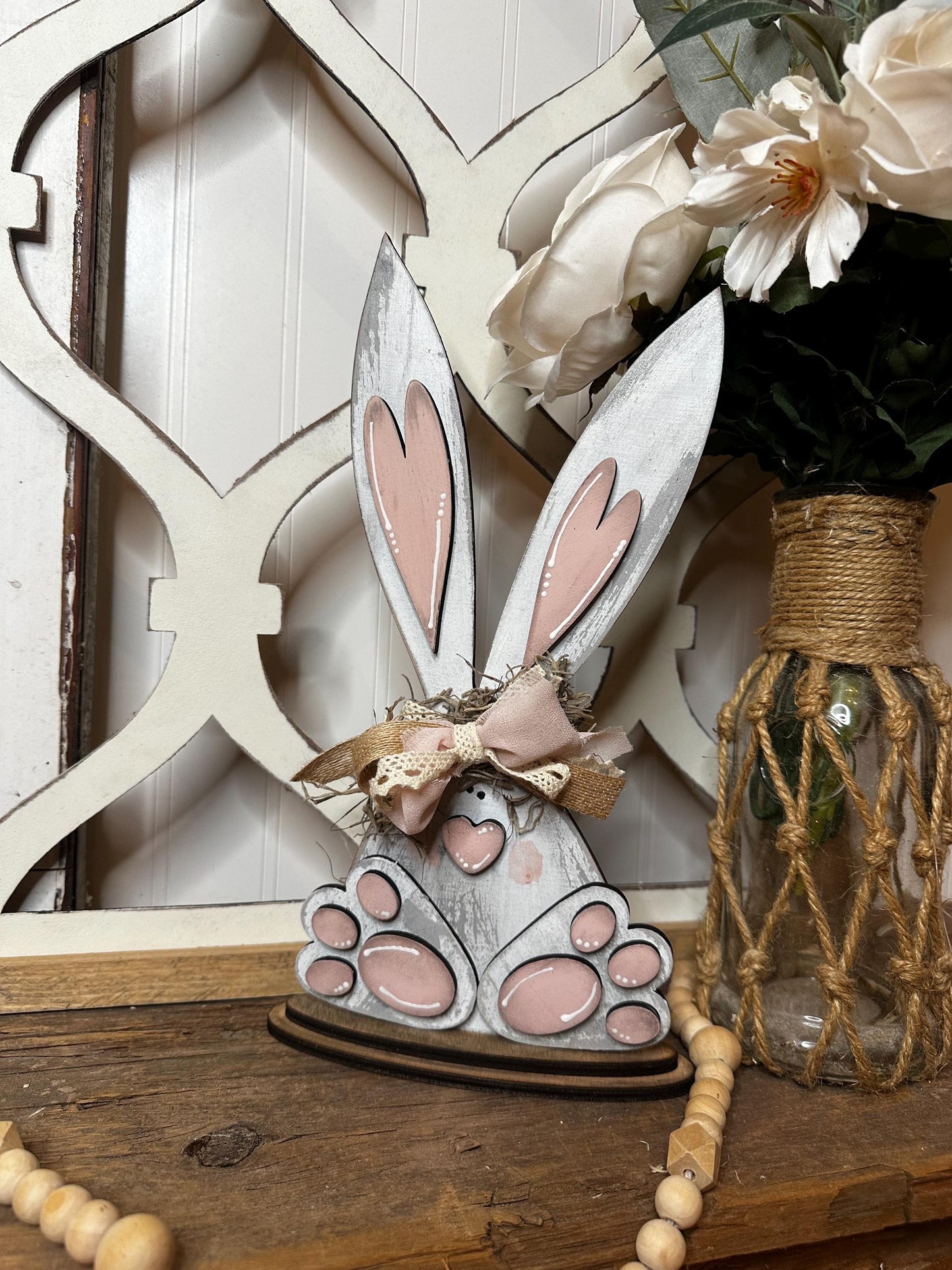 Charming Easter Bunny Tabletop Decor - Cute Primitive Spring Mantle Decoration