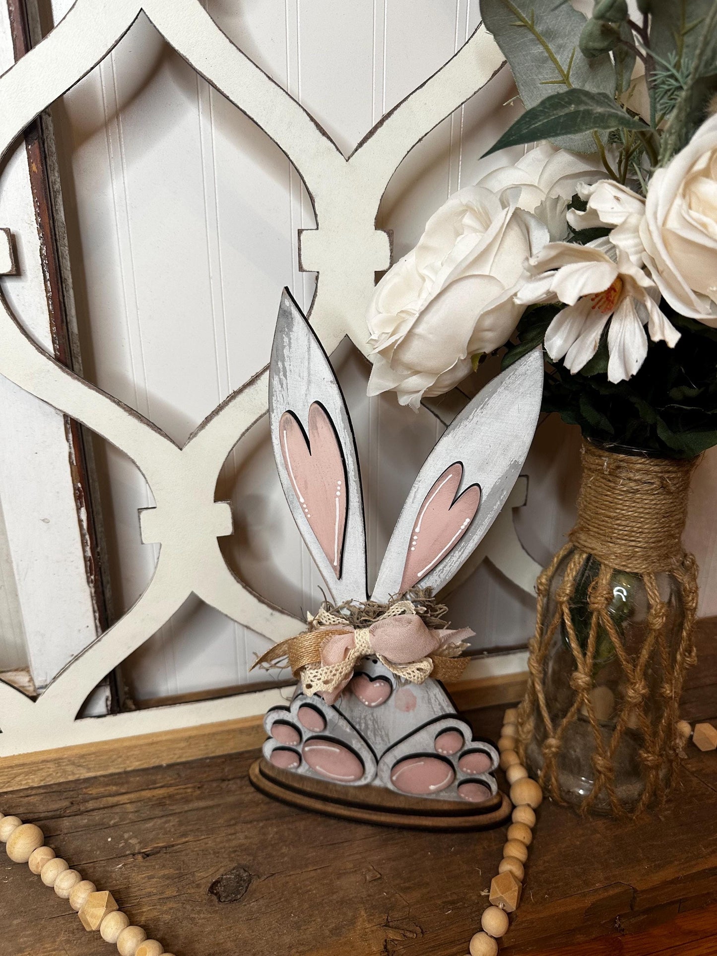 Charming Easter Bunny Tabletop Decor - Cute Primitive Spring Mantle Decoration