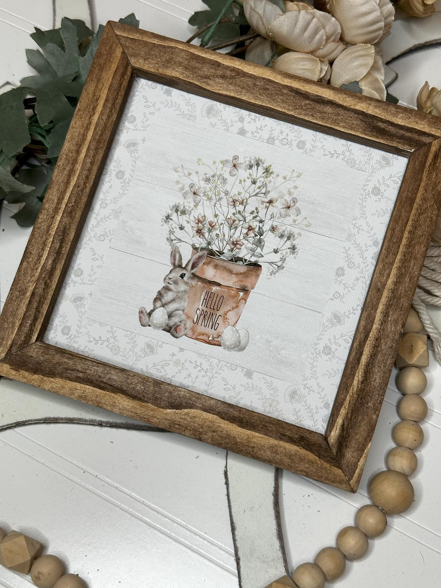 Spring Bunny Tabletop Sign - Framed Easter Entryway Decor - Cute Spring Bunny Home Sign