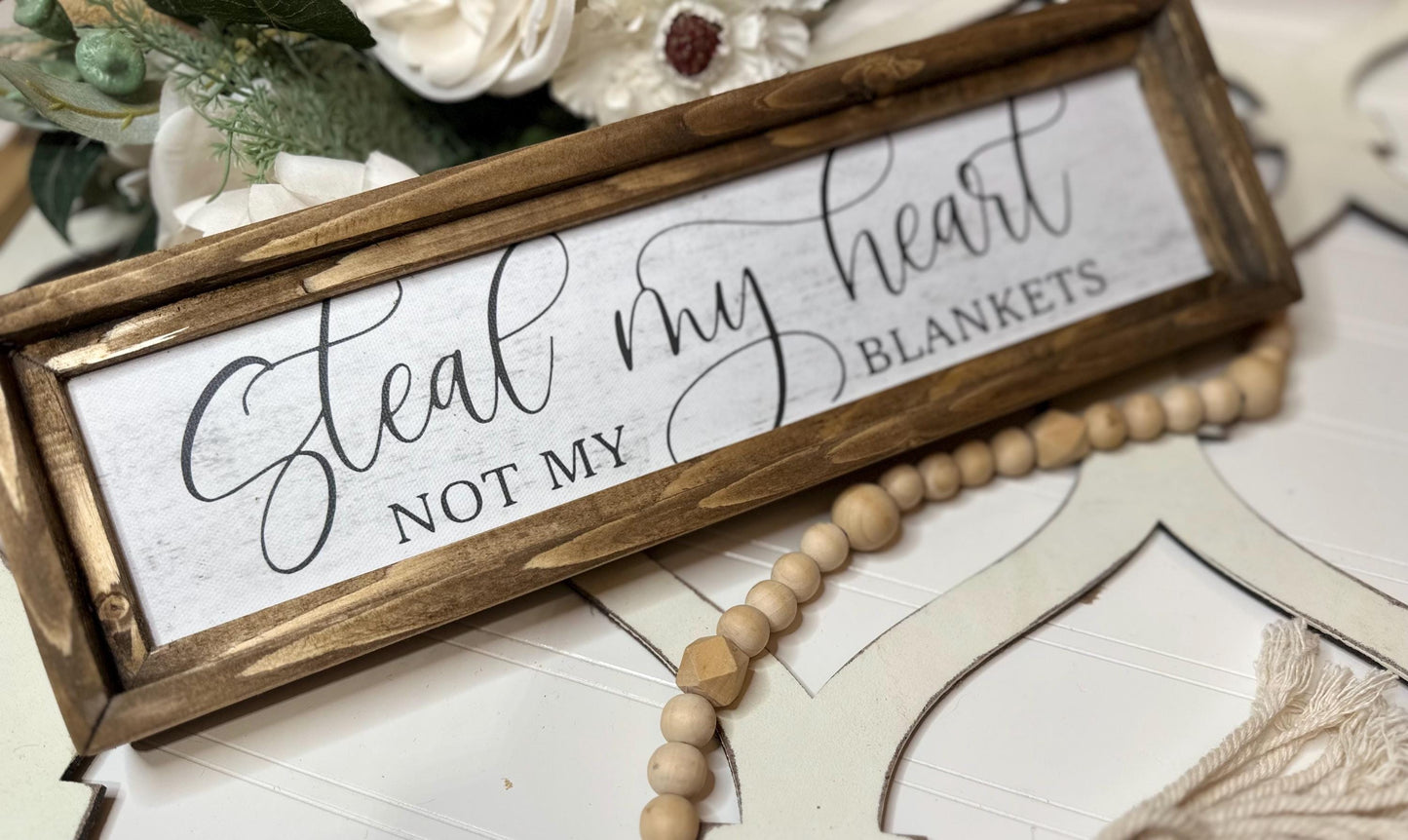 Farmhouse Bedroom Sign - Steal My Heart Not My Blankets - Romantic Framed Canvas for Couples