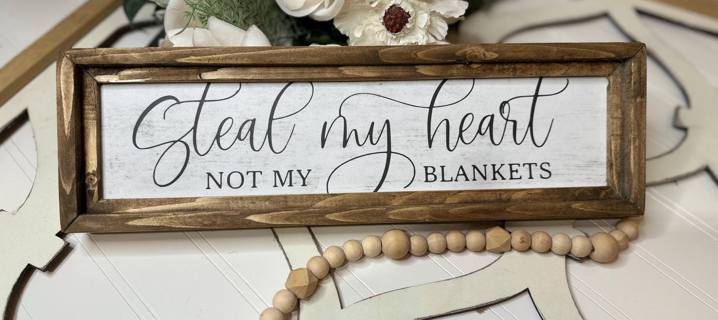 Farmhouse Bedroom Sign - Steal My Heart Not My Blankets - Romantic Framed Canvas for Couples