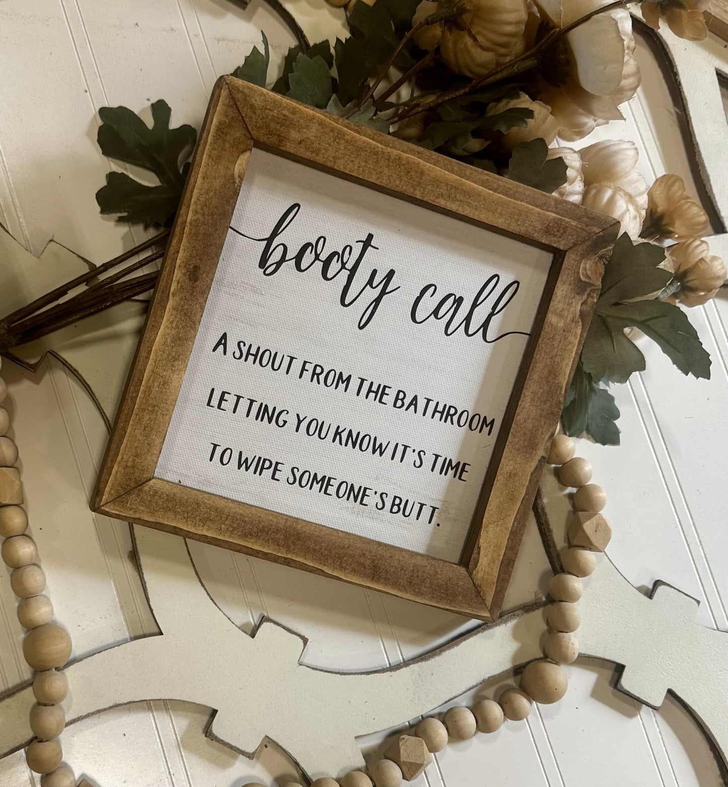 Funny Kids Bathroom Sign Booty Call Framed Farmhouse Canvas Decor for Half Bath
