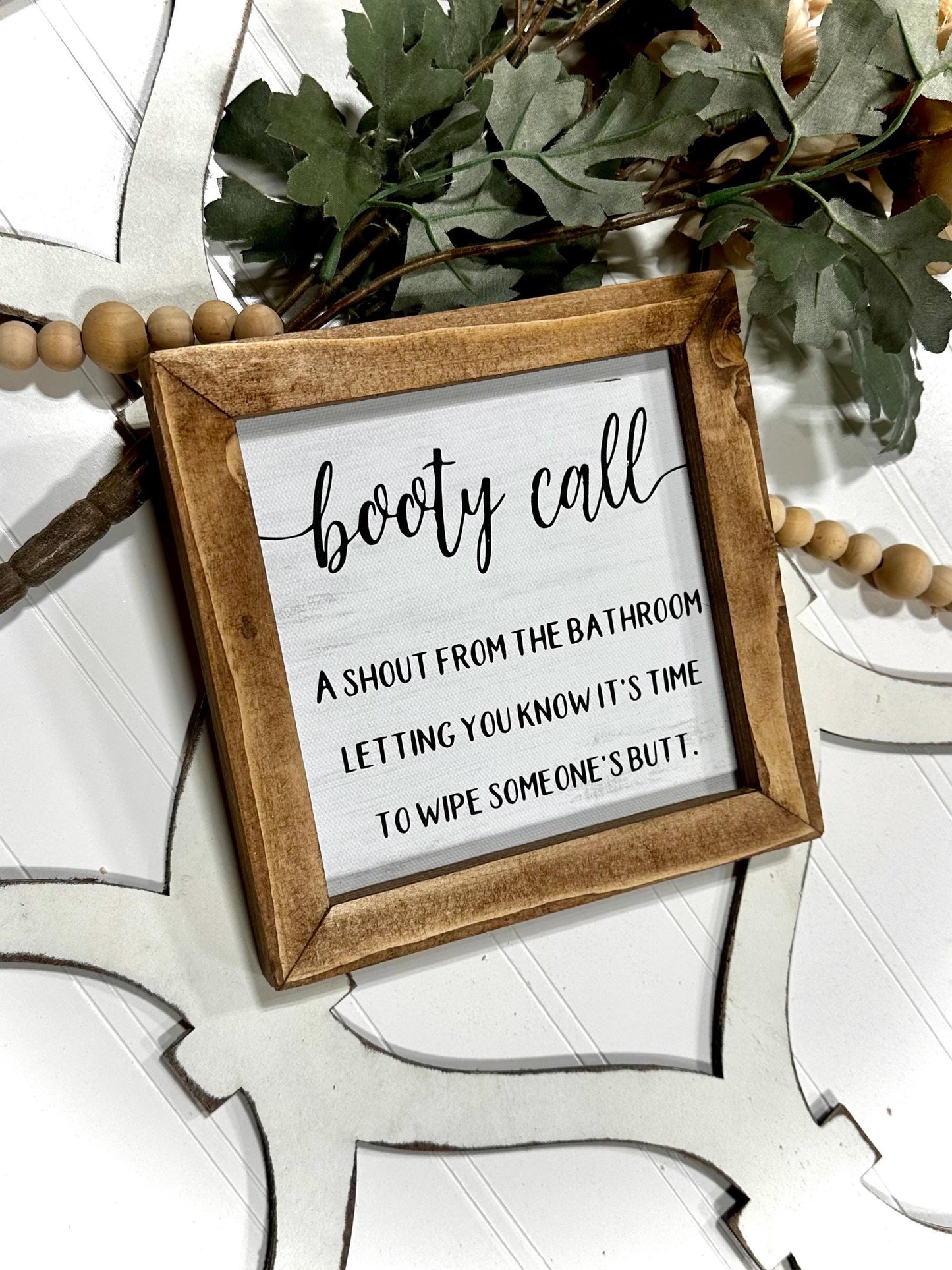 Funny Kids Bathroom Sign Booty Call Framed Farmhouse Canvas Decor for Half Bath