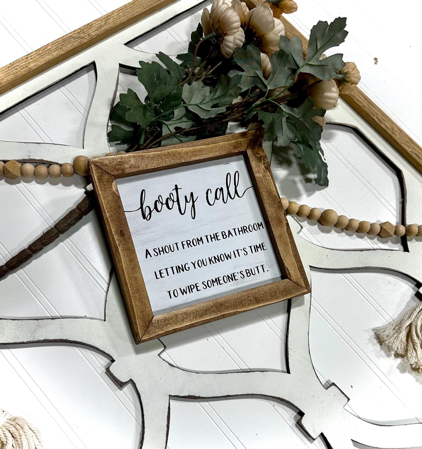 Funny Kids Bathroom Sign Booty Call Framed Farmhouse Canvas Decor for Half Bath