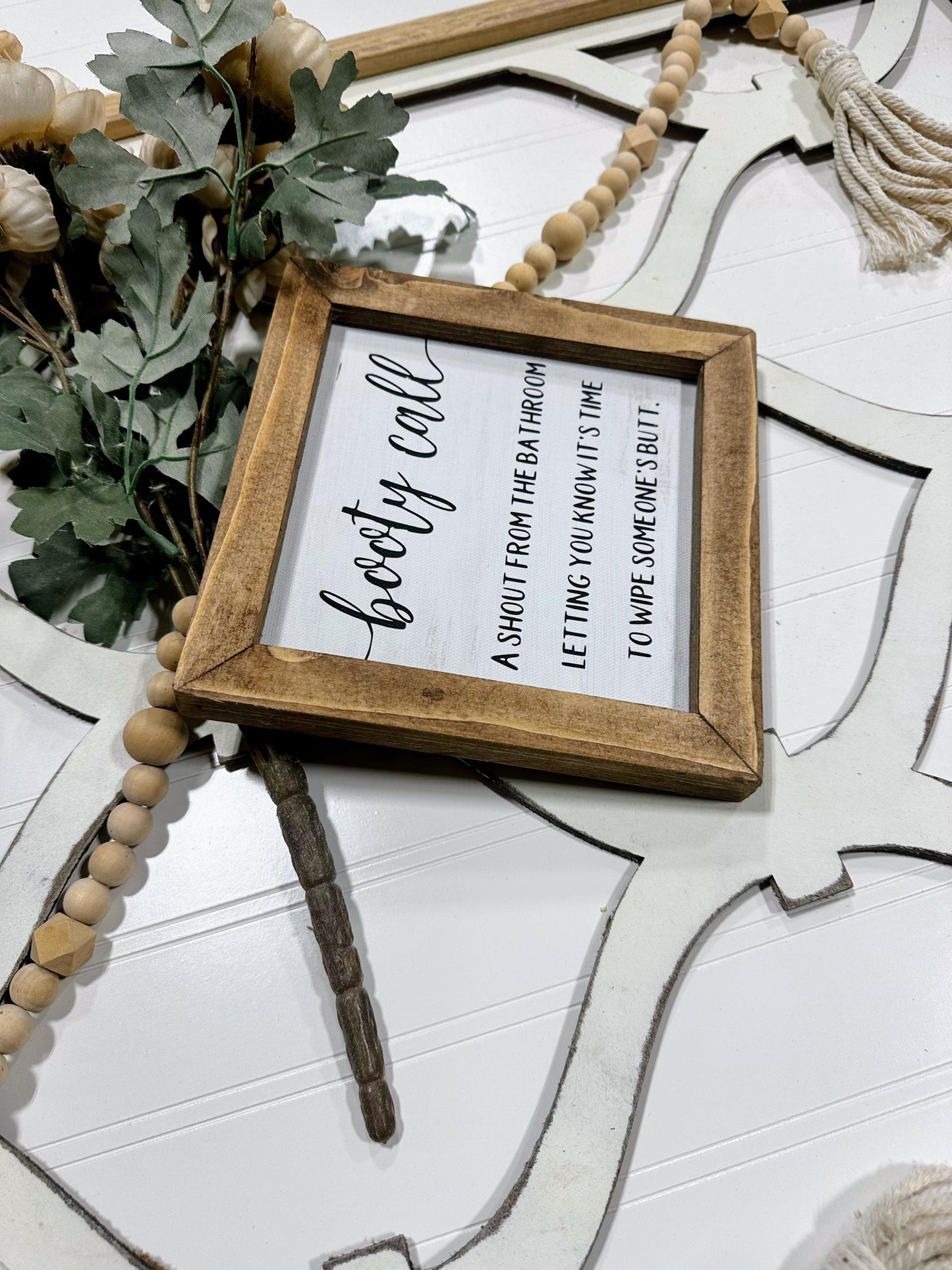 Funny Kids Bathroom Sign Booty Call Framed Farmhouse Canvas Decor for Half Bath