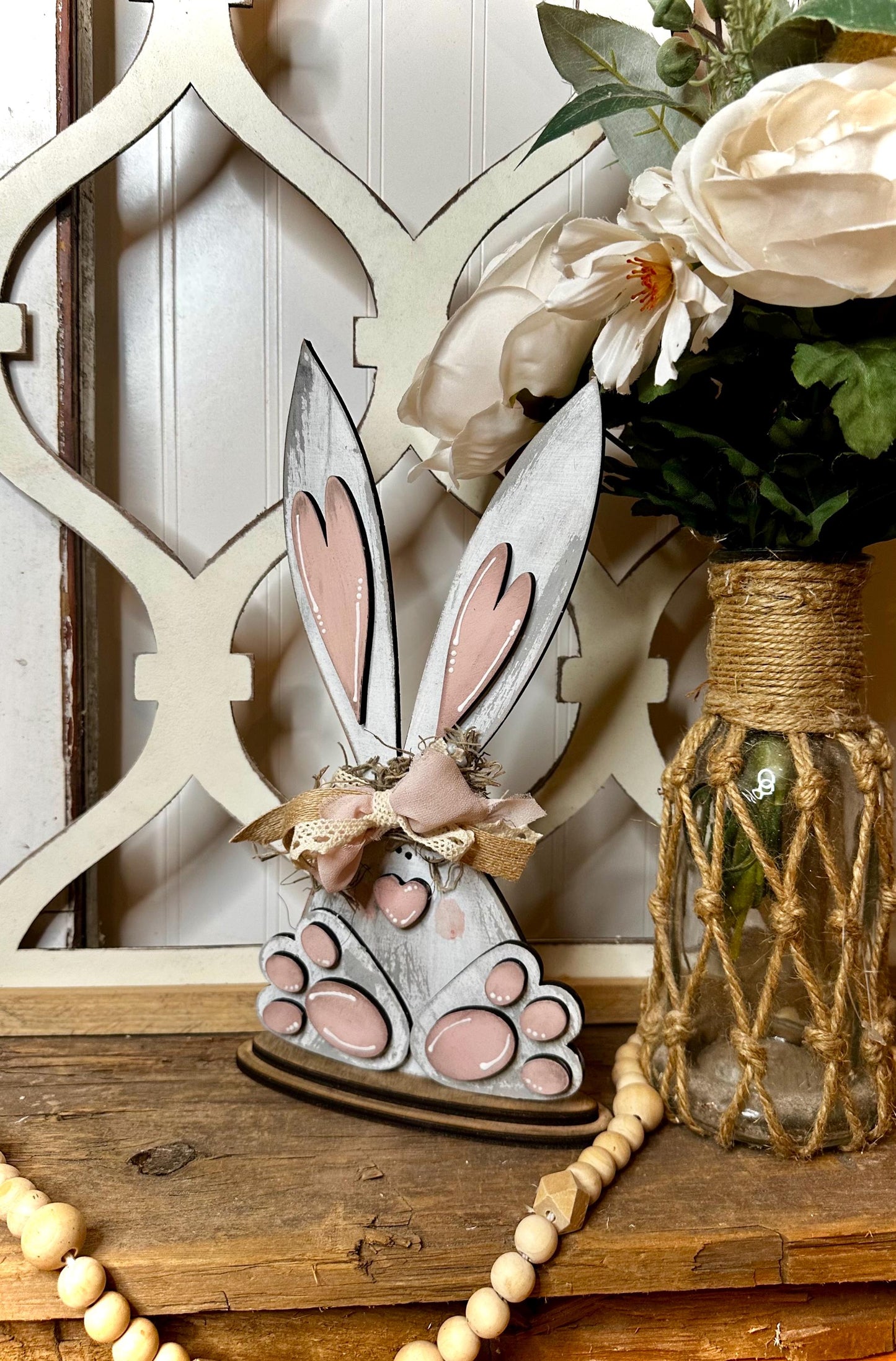 Charming Easter Bunny Tabletop Decor - Cute Primitive Spring Mantle Decoration