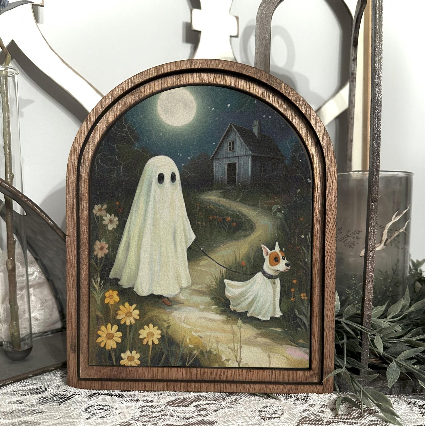 Halloween Arch Table Top Sign, Cute Ghost Farmhouse Decor, Rustic  Ghost Sign, Boho Halloween Autumn Accent