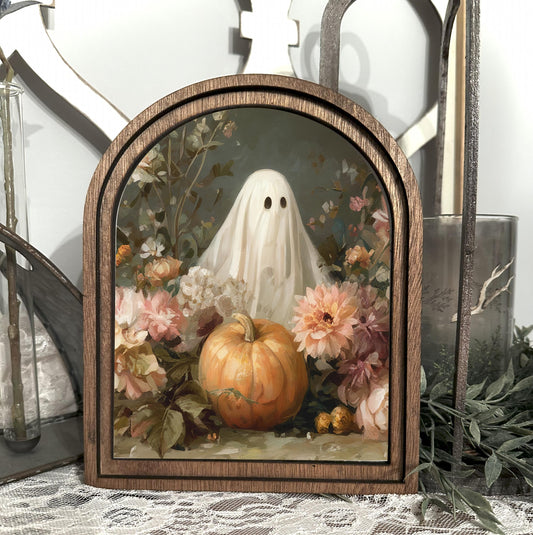 Halloween Arch Table Top Sign | Cute floral ghost farmhouse Decor