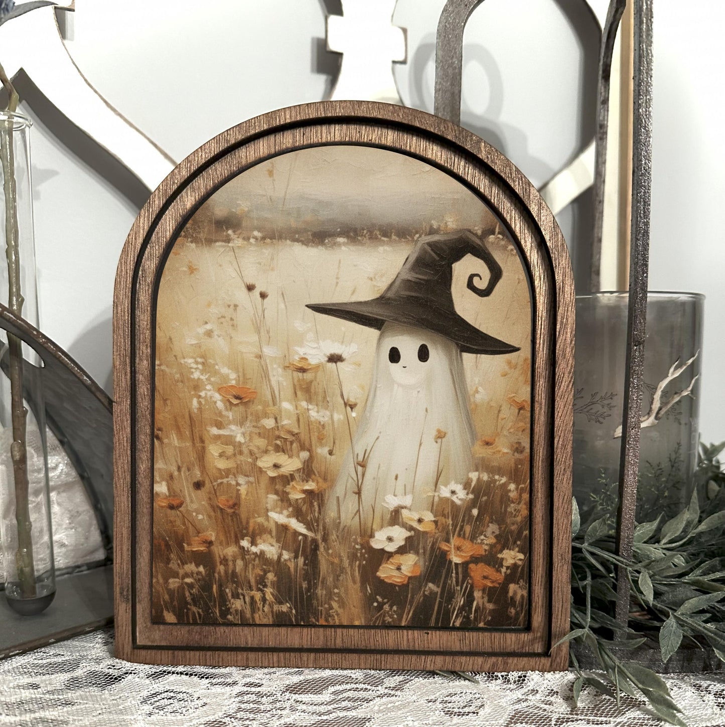 Halloween Mini Ghost Sign, Cute Ghost Witch Farmhouse Decor, Rustic Ghost Sign, Boho Halloween Autumn Accent