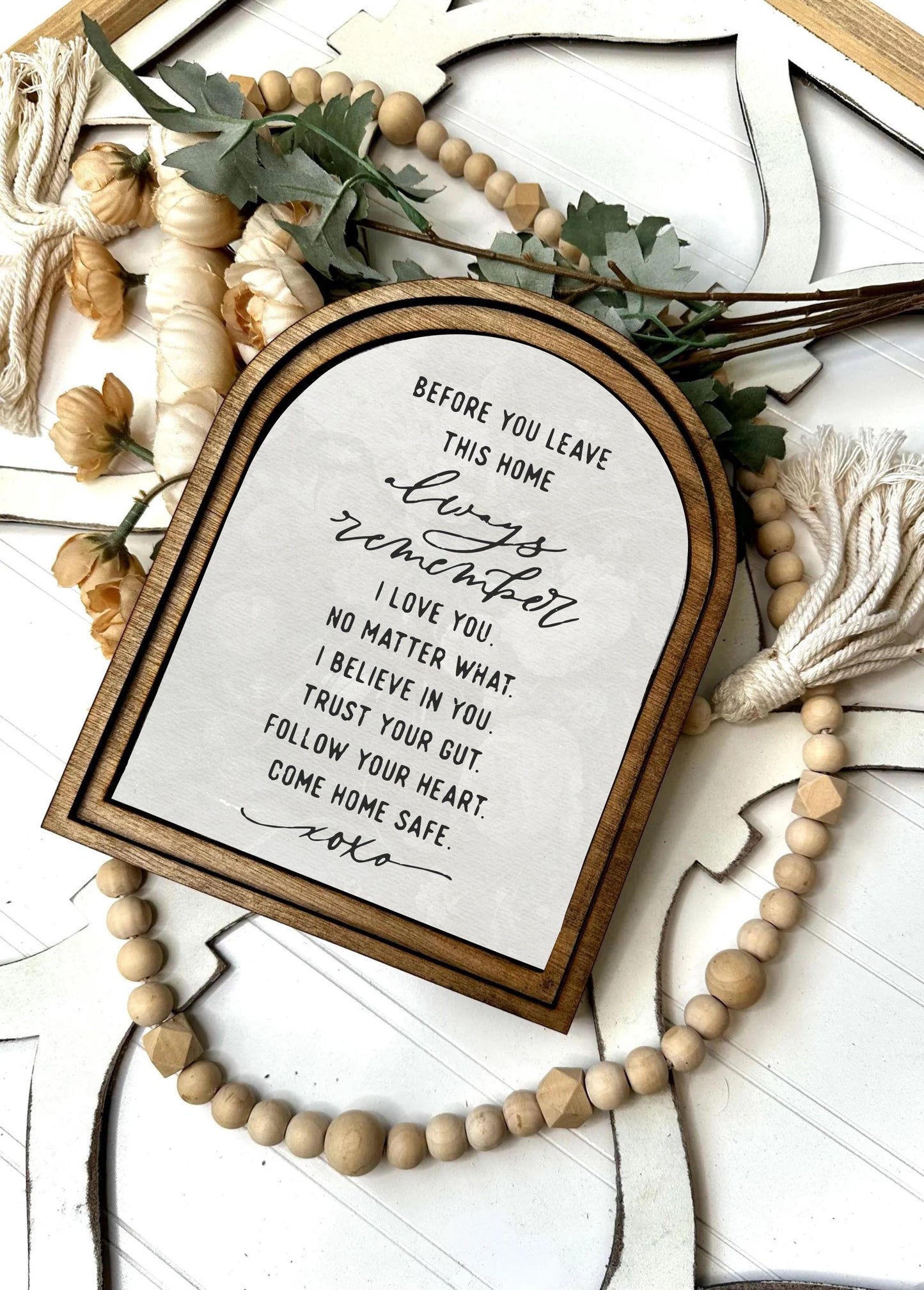 Before you leave this home Mini Arched Tabletop Sign - Inspirational Home Decor for Entryway or Desk, Unique Gift Idea