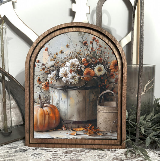 Autumn Sign Harvest Arched Wall Decor | Fall Rustic Wall Art | Thanksgiving Hostess Gift | Wooden Frame | Farmhouse Fall Decor