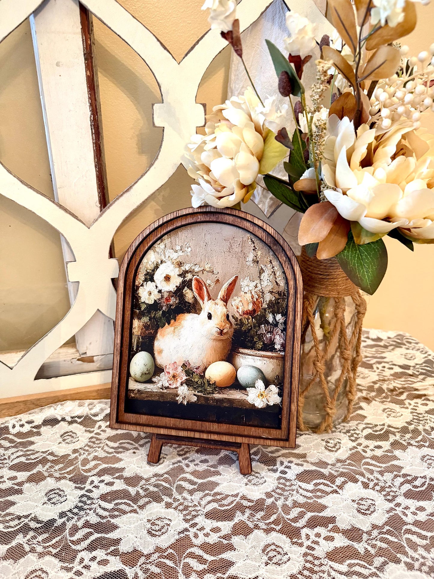 Rustic Bunny wood framed shelf Sign | Farmhouse Spring Decor | Easter Shelf Sitter |