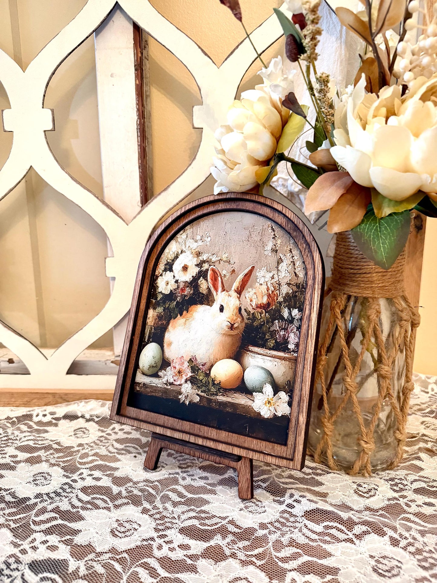 Rustic Bunny wood framed shelf Sign | Farmhouse Spring Decor | Easter Shelf Sitter |
