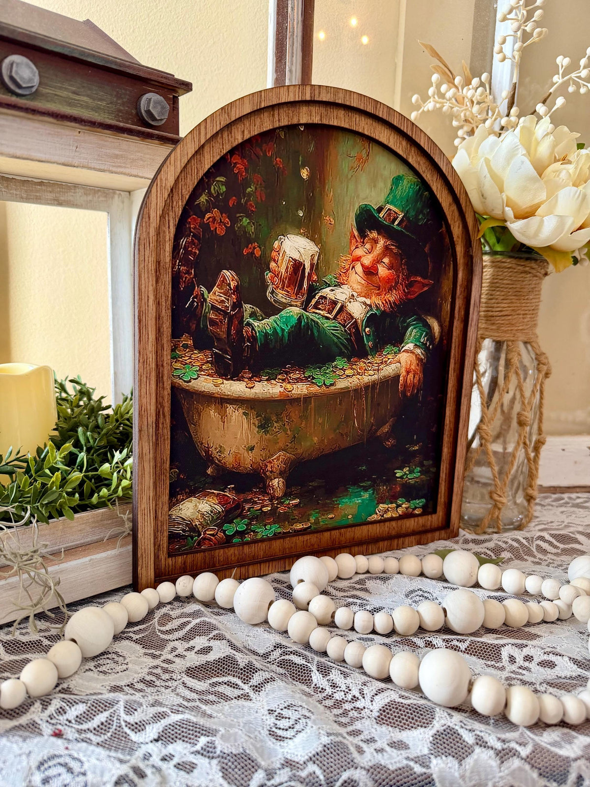 Saint Patrick’s Day Arched Sign – St. Patrick’s Day Farmhouse Decor, Celtic Shamrock Wall Art, Table top holiday Art