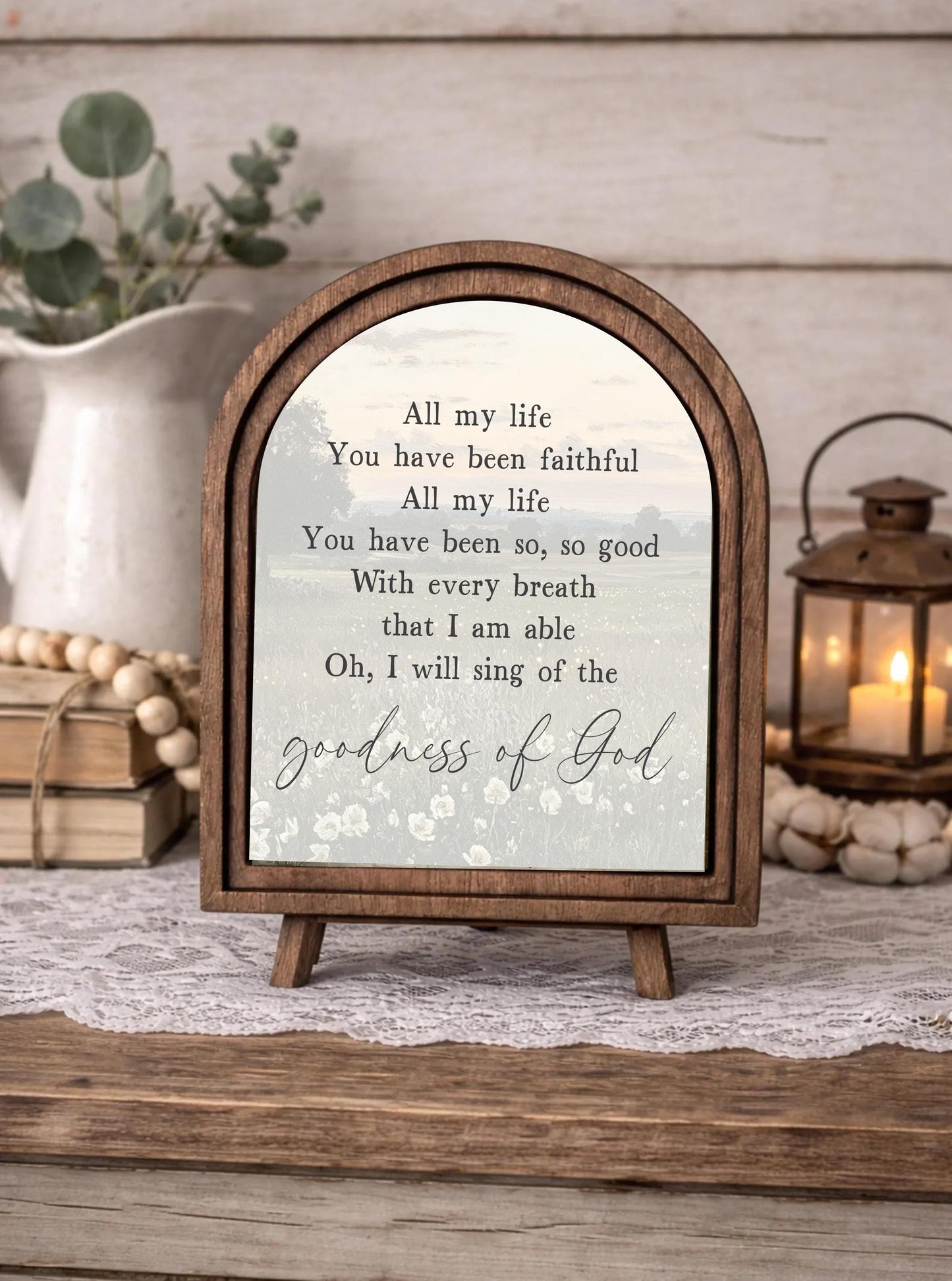 Goodness of God Wood Framed Arch Sign, Religious Home Art