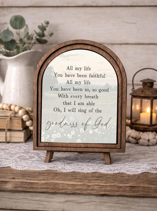 Goodness of God Wood Framed Arch Sign, Religious Home Art