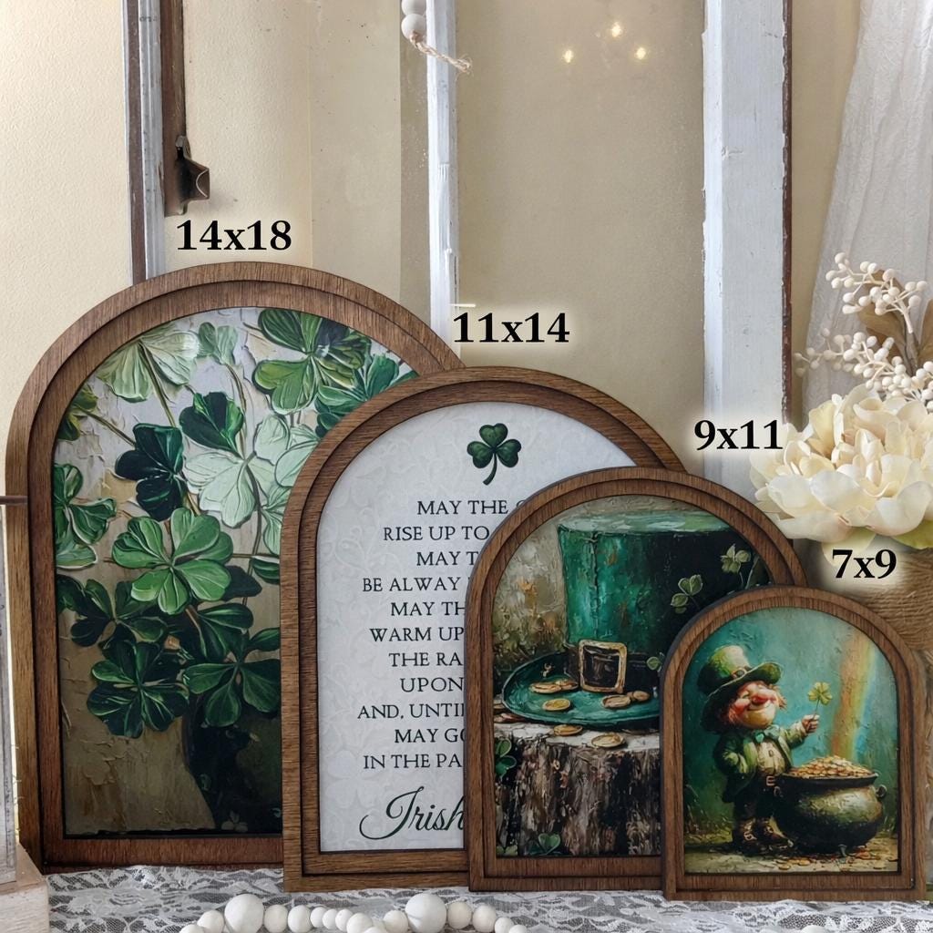 Saint Patrick’s Day Arched Sign – St. Patrick’s Day Farmhouse Decor, Celtic Shamrock Wall Art, Table top holiday Art