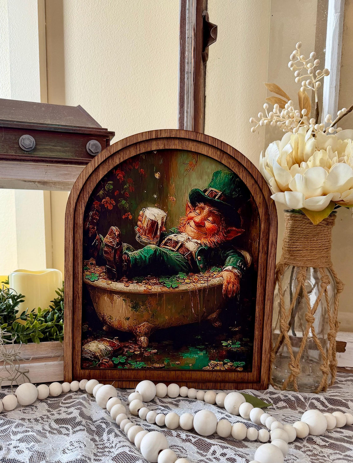 Saint Patrick’s Day Arched Sign – St. Patrick’s Day Farmhouse Decor, Celtic Shamrock Wall Art, Table top holiday Art