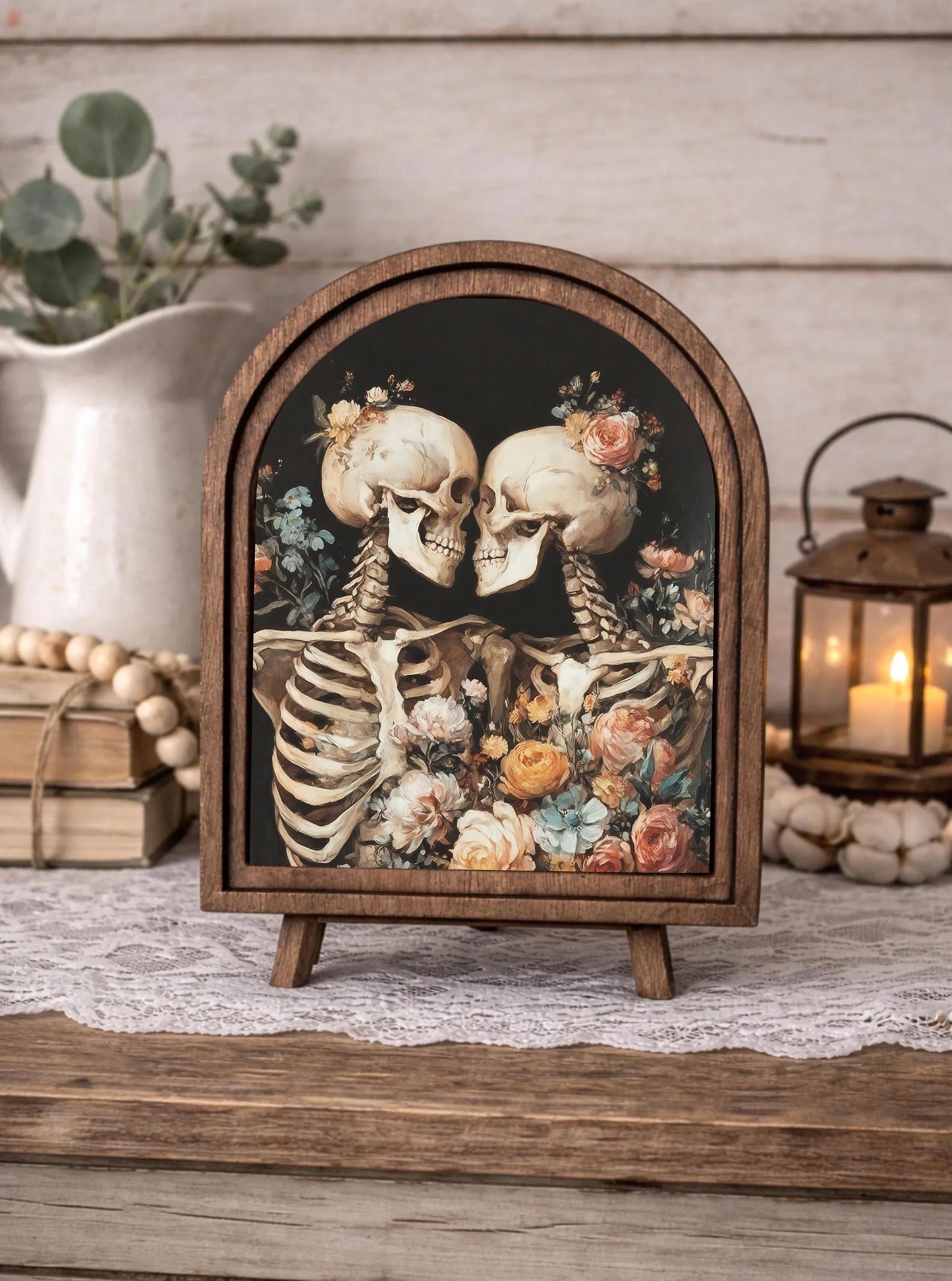 Skeleton Arch Framed Botanical Canvas print| Boho Halloween lovers framed Decor | October Fall Autumn Seasonal Gift