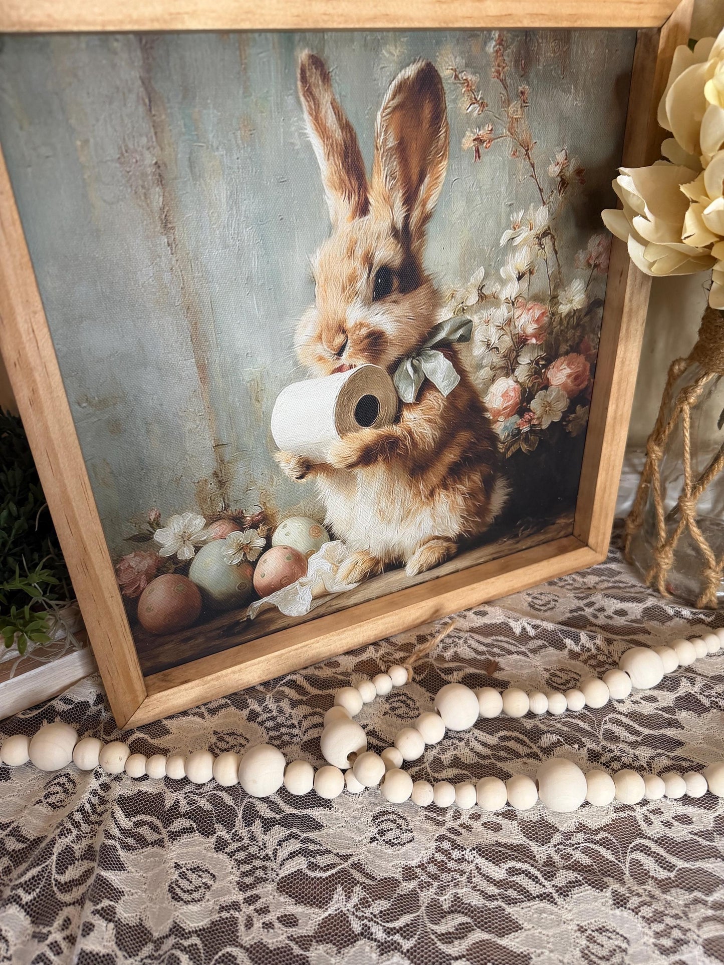 Funny Easter Bunny Bathroom Framed Sign | Rustic Farmhouse Bunny Decor | Toilet Paper Bunny Wall Art | Easter Bathroom Decor