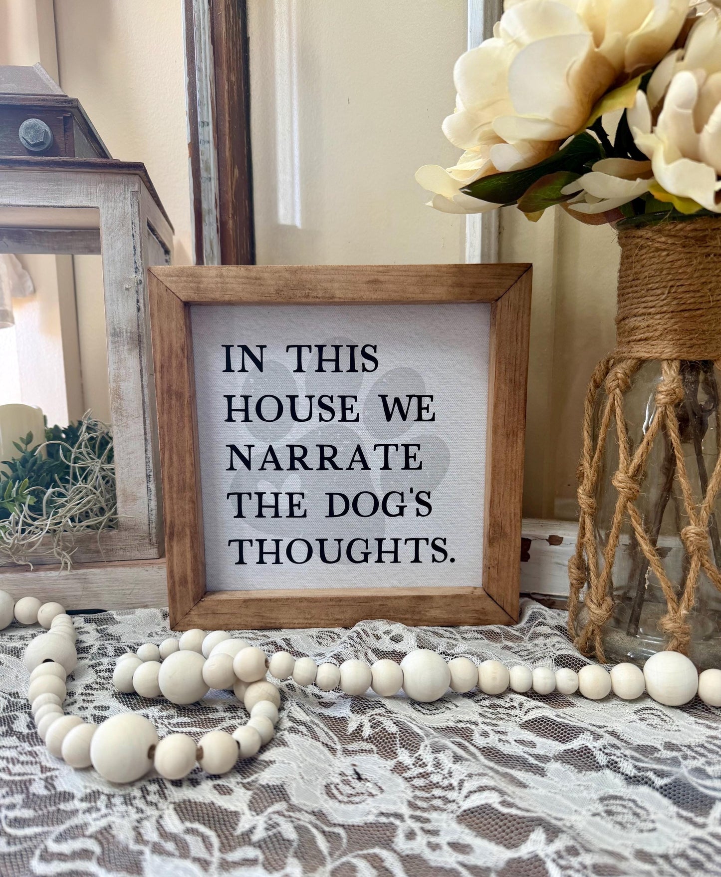 Funny Dog Lover Sign, In This House We Narrate The Dog’s Thoughts, Farmhouse Pet Decor, Rustic Wood Framed Sign, Dog Mom Gift, Pet Humor
