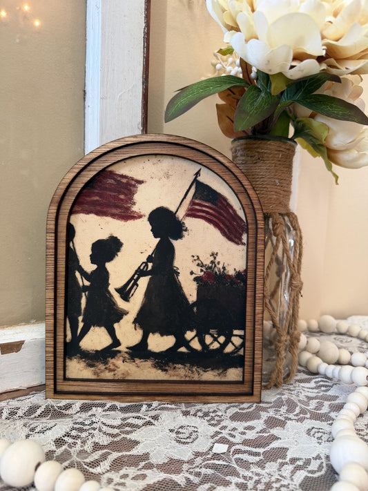 Americana Cottage Home Accent Patriotic Wildflower Arch Frame Decor  Rustic Farmhouse Floral Art