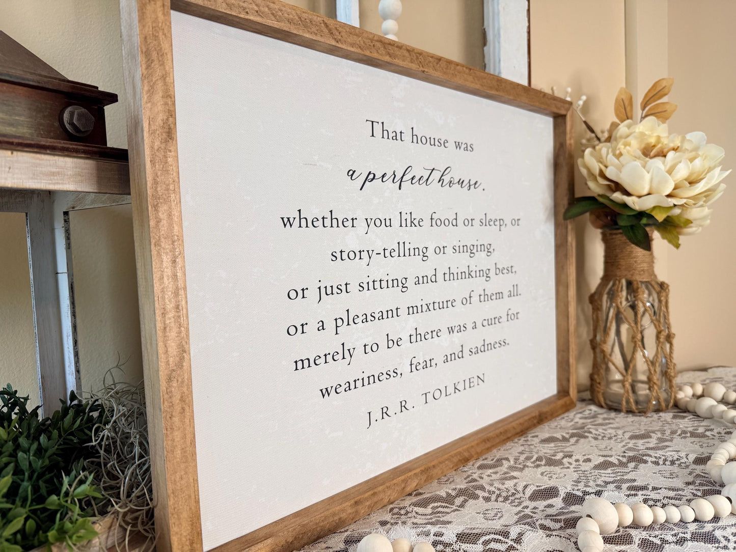 J.R.R. Tolkien Quote Wall Art, Handmade Wood Framed Canvas Sign, Farmhouse Neutral Home Decor, Literary Quote Plaque, Rustic Shelf Decor