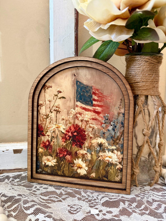 Americana Cottage Home Accent Patriotic Wildflower Arch Frame Decor  Rustic Farmhouse Floral Art
