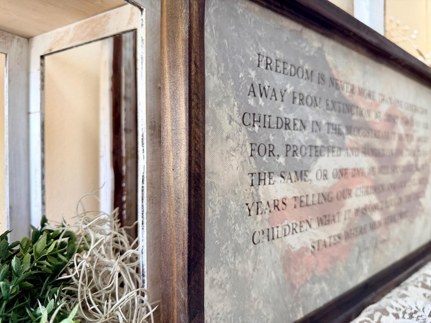 Patriotic Wood Framed Canvas Wall Art, Ronald Reagan Freedom Quote Sign, Americana Farmhouse Decor, Fourth of July Wall Plaque, USA wall art